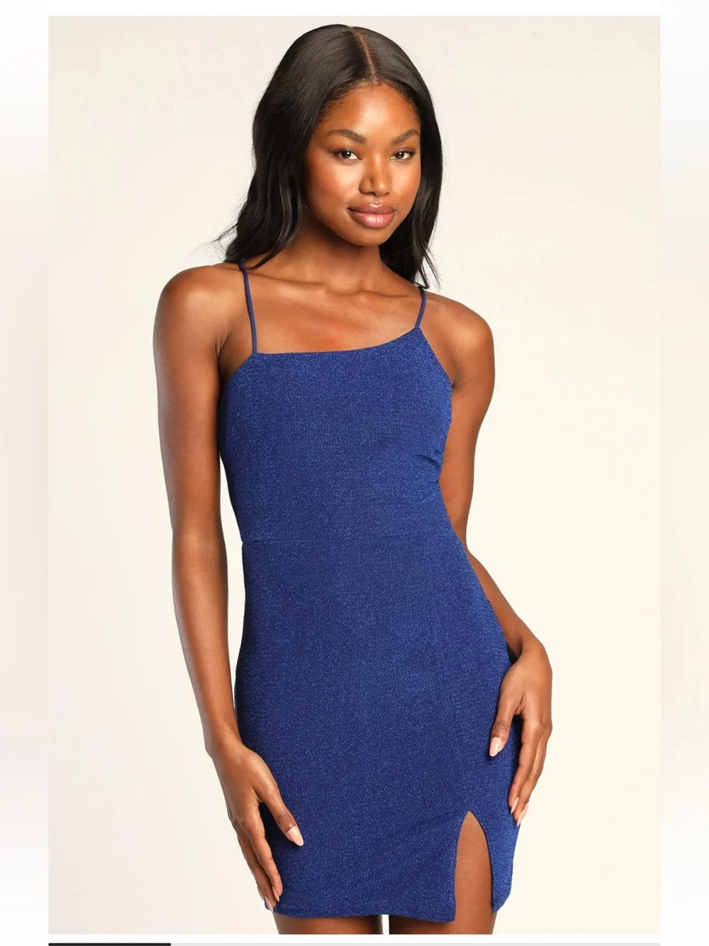 NWT Lulus Take Me Anywhere Cobalt Sparkly Asymmetrical Bodycon Mini Dress